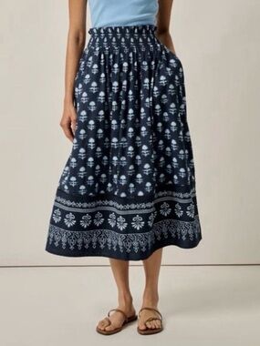 JOHNNIE-O Navy Blue Kinsley Block Print Midi Skirt French Provençal Floral